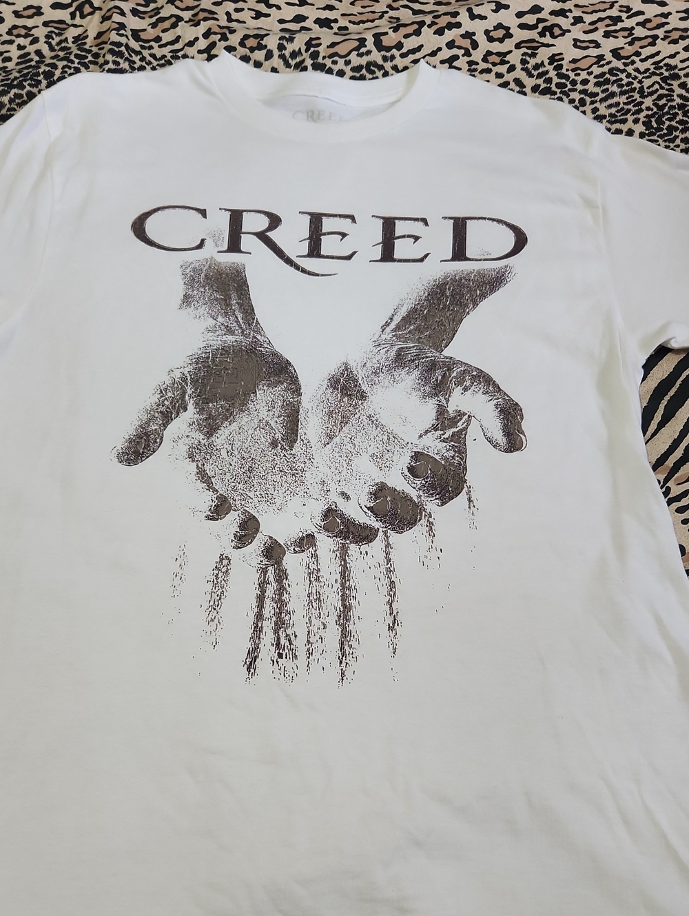 Creed White Tee with Distressed Hand Graphic